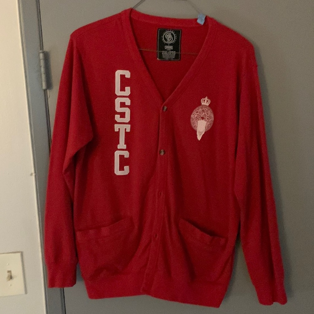 Crooks & Castles Cardigan Sweater/Size-XXL/RED/WHT
